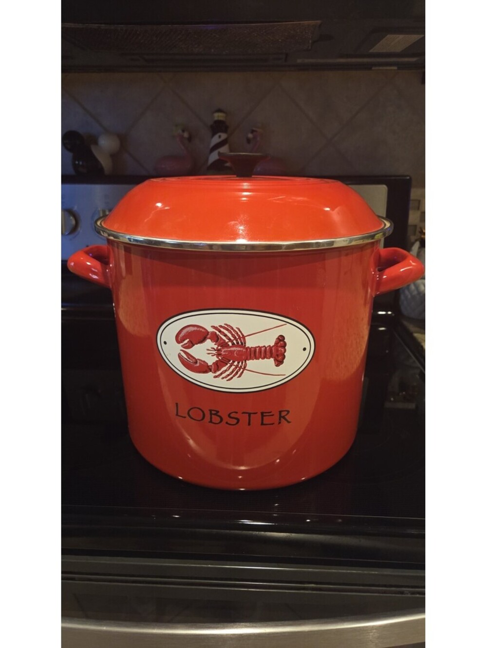 Vintage Le Creuset Enameled-Steel Lobster Stock Pot RED 16 Quart Sea Food Boil